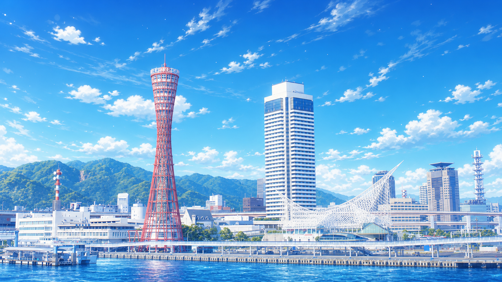 アニメ風に描いた神戸ポートタワー